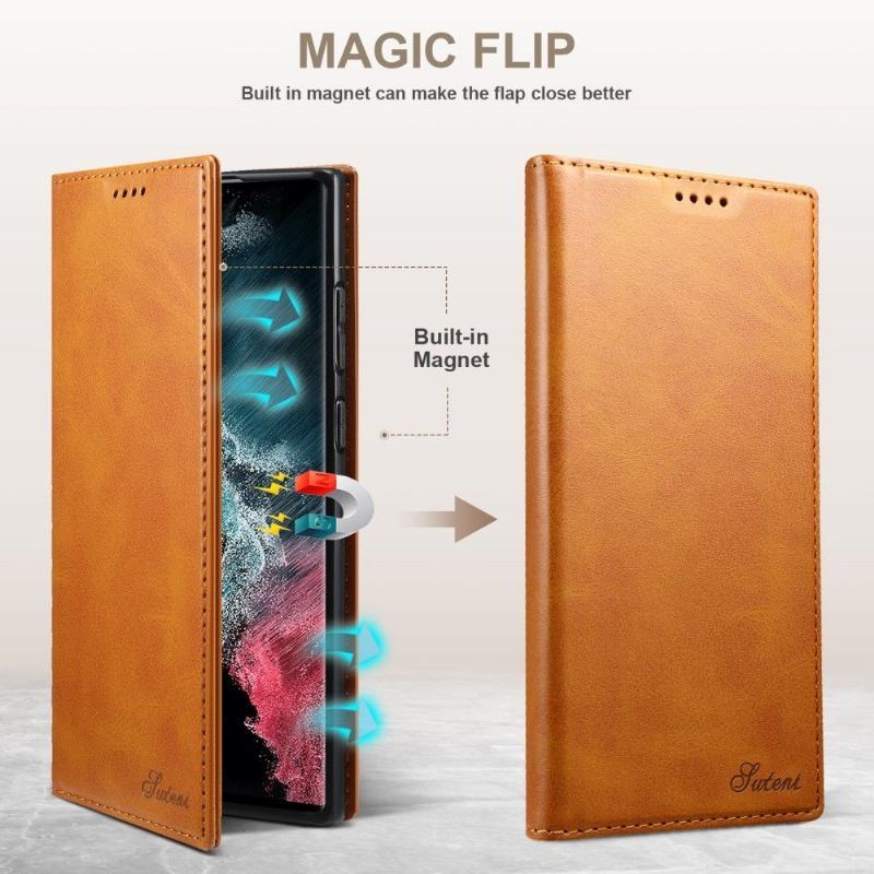 Skórzany Futerał do Samsung Galaxy S22 Ultra 5G Anti-fall Etui Folio Flip Style Skóra