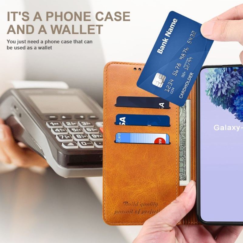 Skórzany Futerał do Samsung Galaxy S22 Ultra 5G Anti-fall Etui Folio Flip Style Skóra