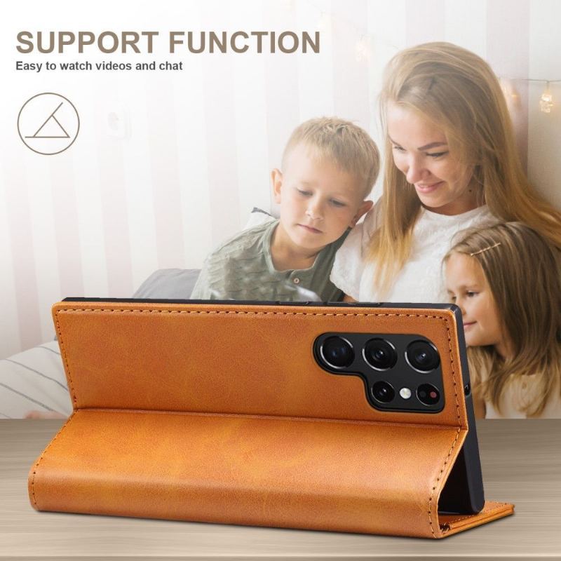 Skórzany Futerał do Samsung Galaxy S22 Ultra 5G Anti-fall Etui Folio Flip Style Skóra