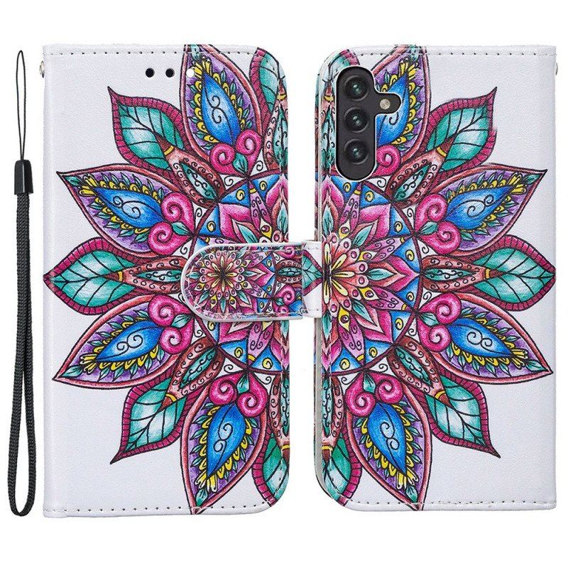 Skórzany Futerał do Samsung Galaxy A13 5G / A04s Rysowane Mandali