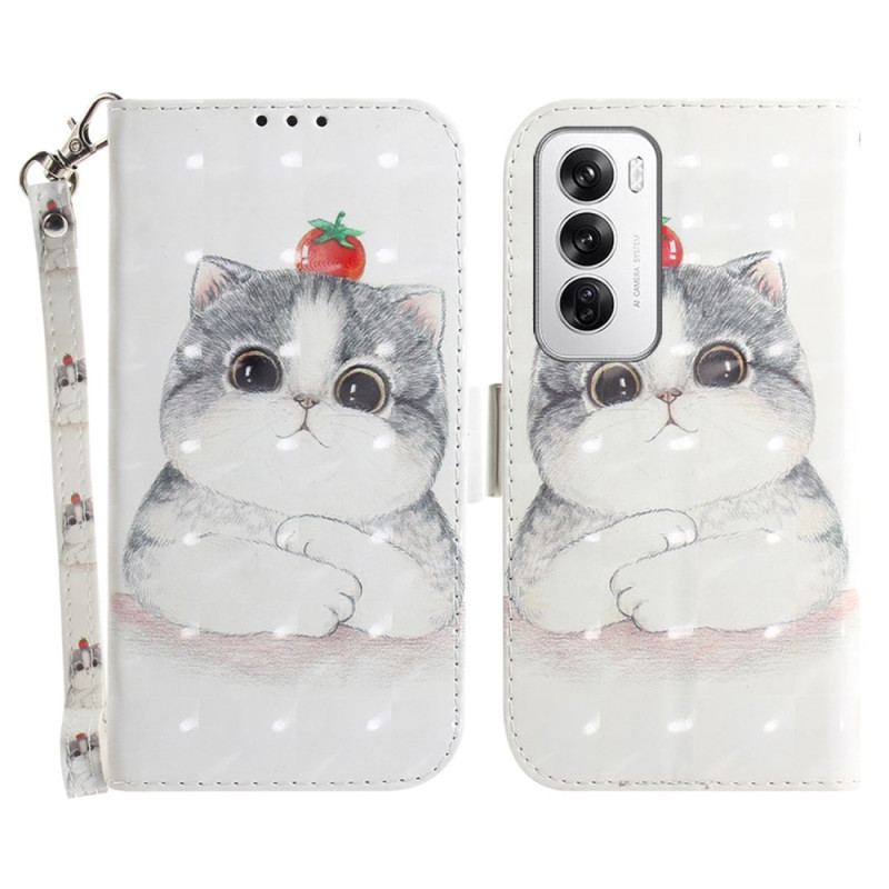 Etui Folio Oppo Reno 12 5g Słodki Kot Z Paskiem
