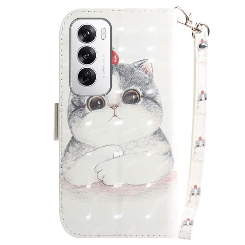 Etui Folio Oppo Reno 12 5g Słodki Kot Z Paskiem