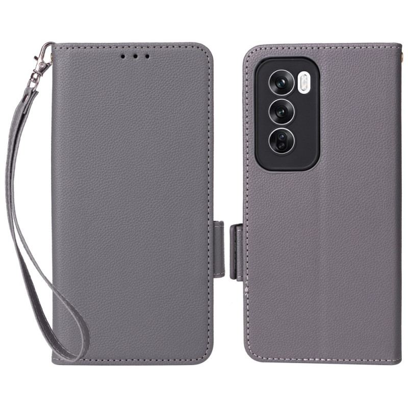 Skórzany Futerał Oppo Reno 12 5g Etui Na Telefon Finezyjny Efekt Skóry Z Paskiem