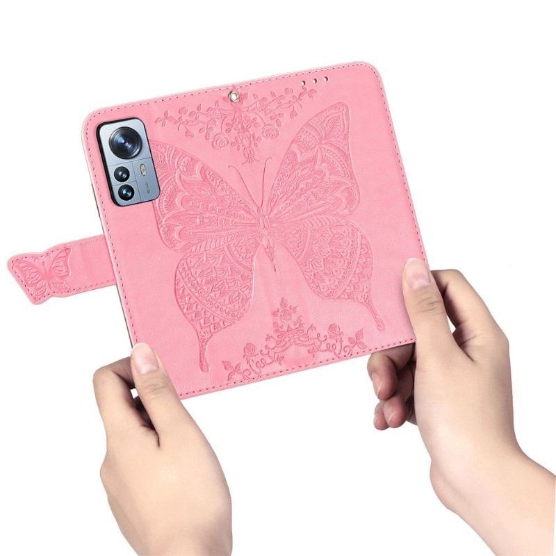 Skórzany Futerał do Xiaomi 12 Pro Anti-fall Motyl Ulga