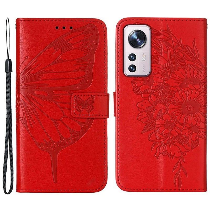 Skórzany Futerał do Xiaomi 12 Pro Butterfly Flower Posiadacz Karty