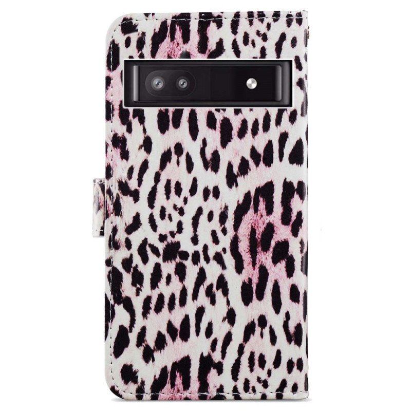 Etui Folio do Google Pixel 7A z Łańcuch Pasek Z Efektem Lamparta